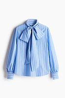 Poplin Blouse with Bow Collar