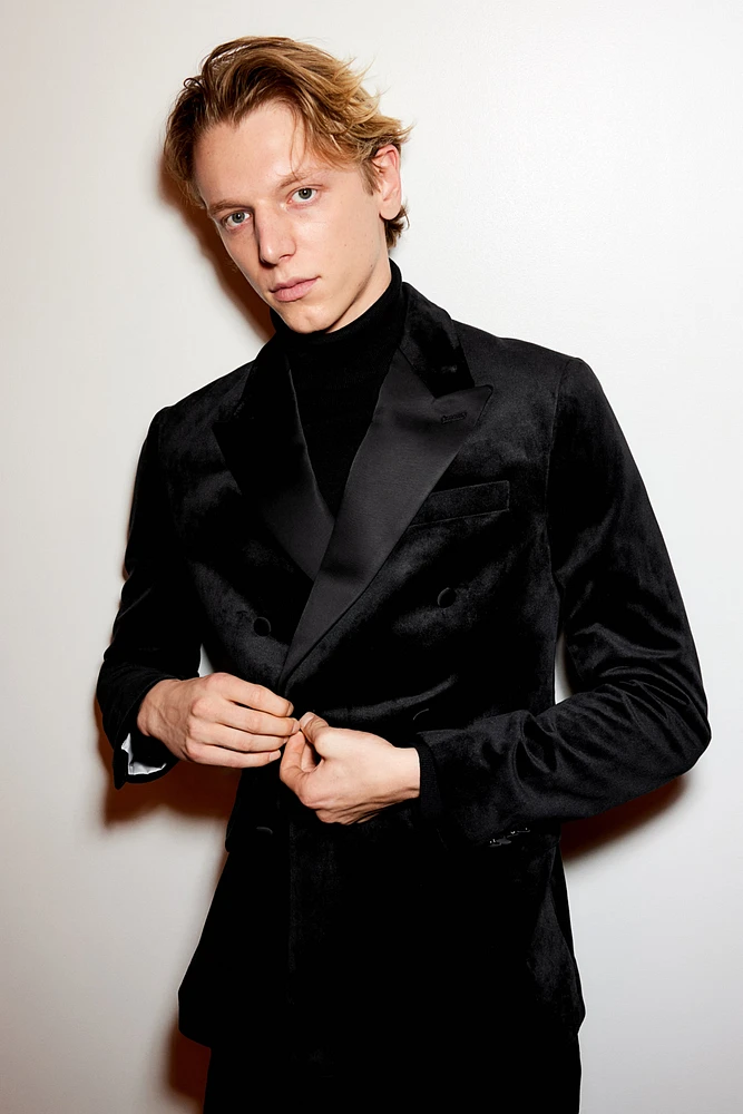 Regular Fit Double-Breasted Velvet Tuxedo Jacket