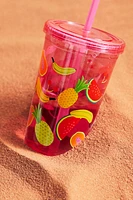 Patterned Plastic Mug with Straw