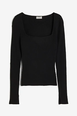 Square-neck Rib-knit Top