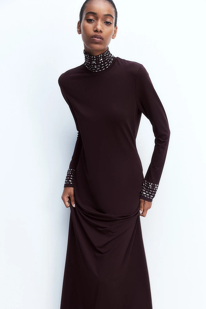 Stud-Detail Mock Turtleneck Dress