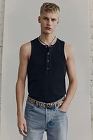 Ribbed Henley Tank Top