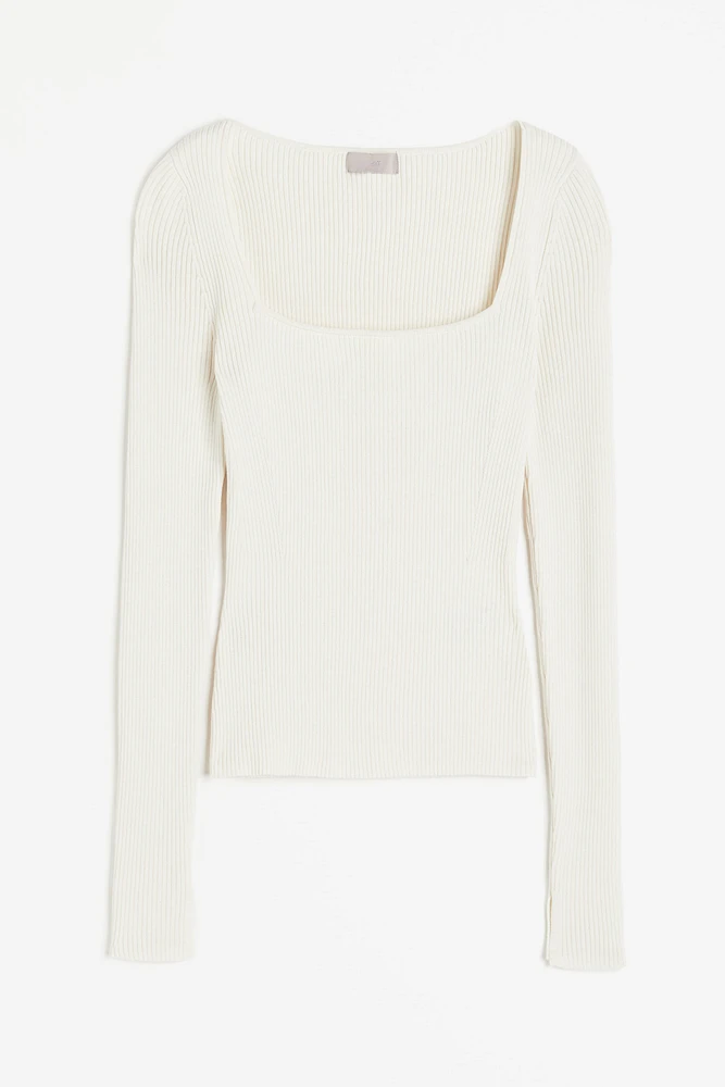 Square-neck Rib-knit Top