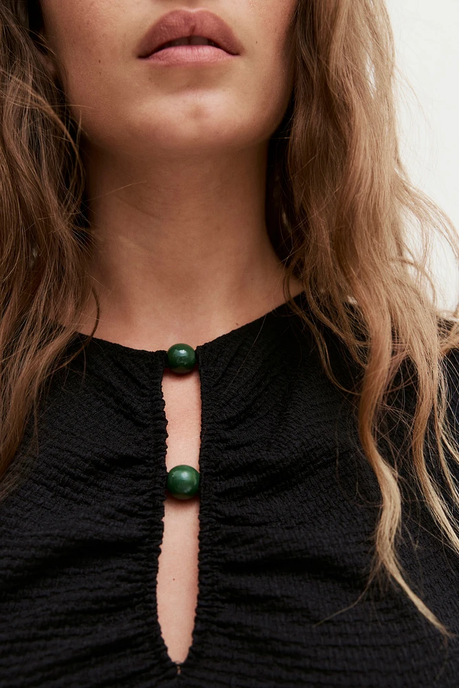 Bead-Detail Ruched Top