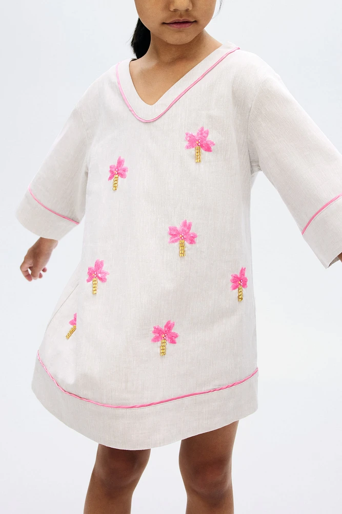 Robe à sequins en lin mélangé