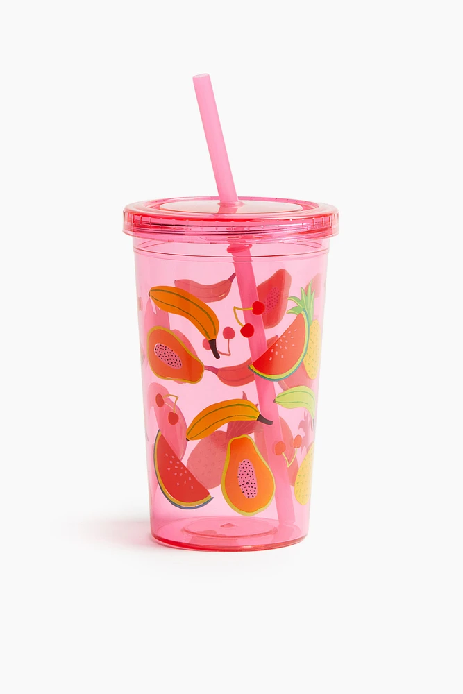 Patterned Plastic Mug with Straw