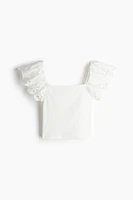 Ribbed Top with Eyelet Embroidered Detail