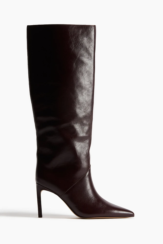 Knee-High Leather Boots with Pointed Toes