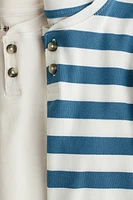 Lot de 2 T-shirts côtelés à encolure boutonnée