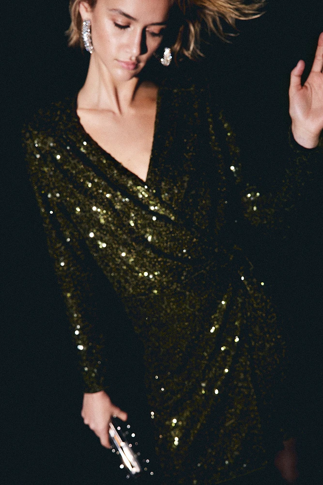 Sequined Wrap Dress