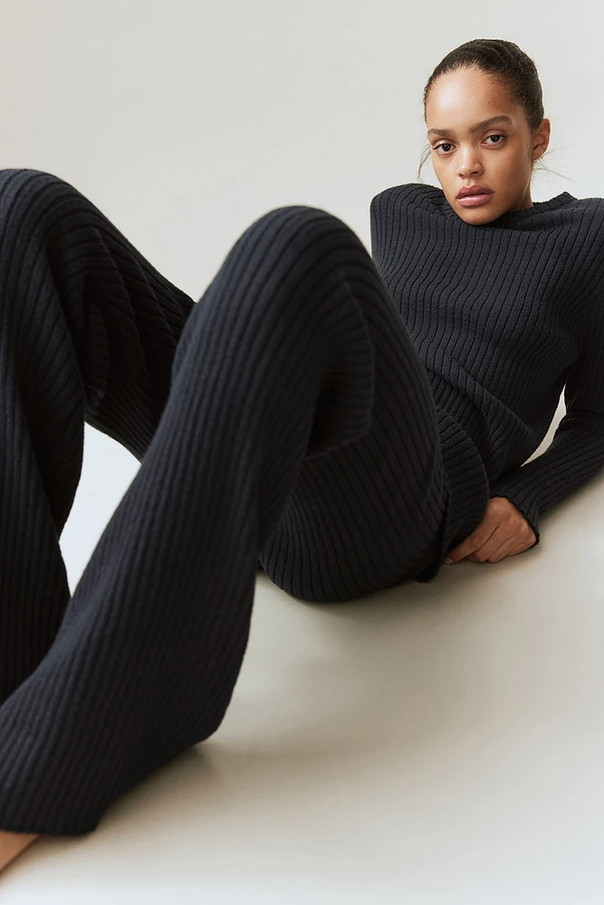 Flared Rib-Knit Pants