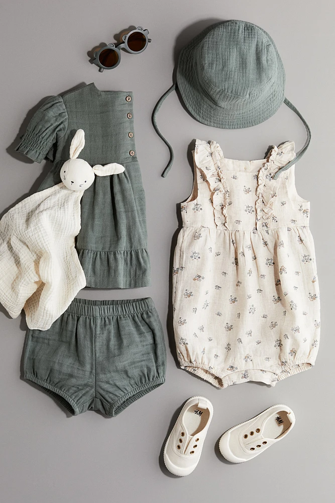 Ruffle-trimmed Linen Romper Suit