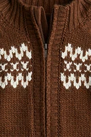 Jacquard-Knit Cardigan with Zipper