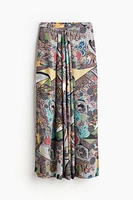 Silk-Blend Abstract-Patterned Pleated Skirt