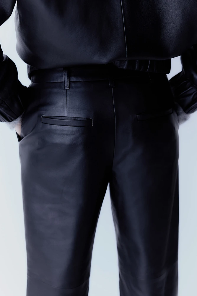 Slit-hem Leather Pants