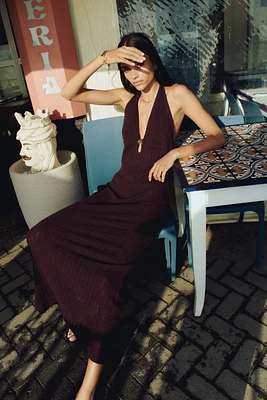 Embellished pointelle-knit dress