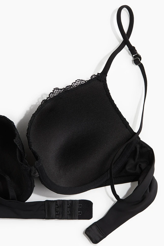 Soutien-gorge pigeonnant en microfibre et dentelle