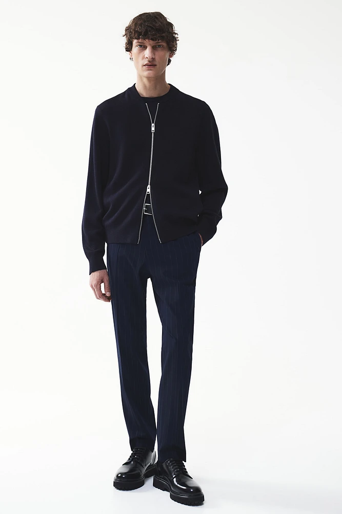 Slim Fit Bomber-Style Fine-Knit Cardigan