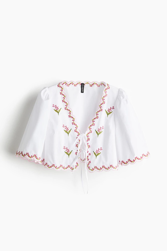 Floral-Embroidered Poplin Blouse