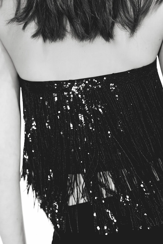 Bandeau Top with Sequined Fringe