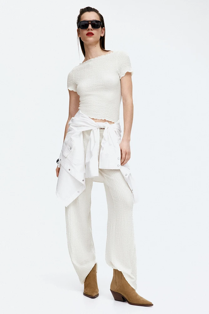Crinkled Top with Overlocked Trim