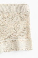 Lace-trimmed Pointelle-knit Mini Shorts