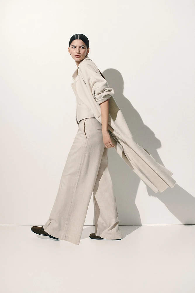 Wide-Leg Linen-Blend Pants