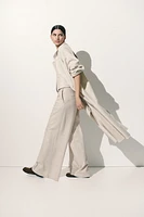 Wide-Leg Linen-Blend Pants