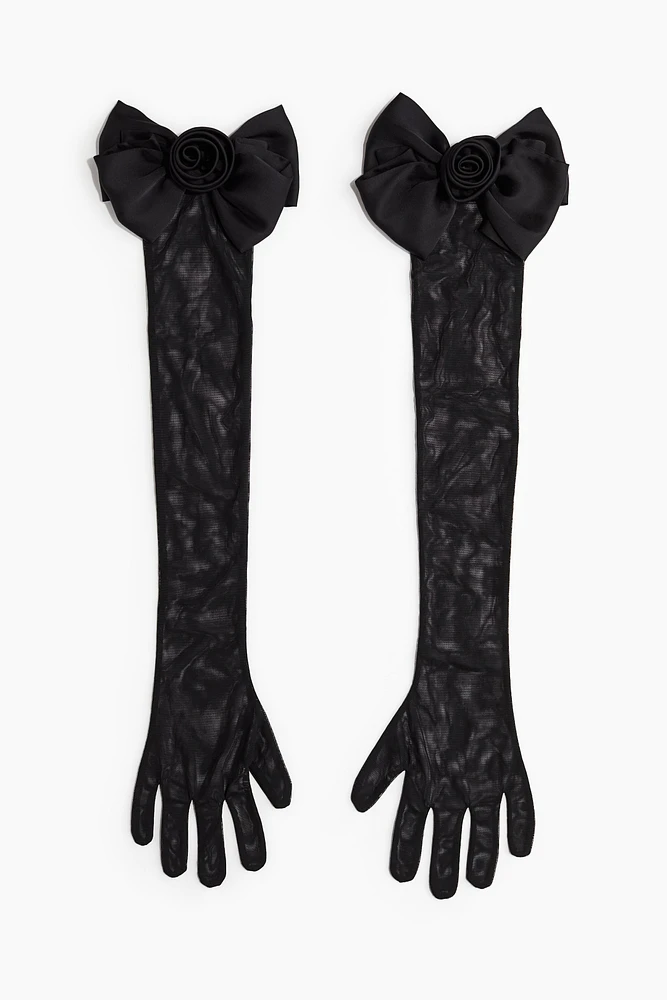 Long Mesh Gloves with Bow Detail