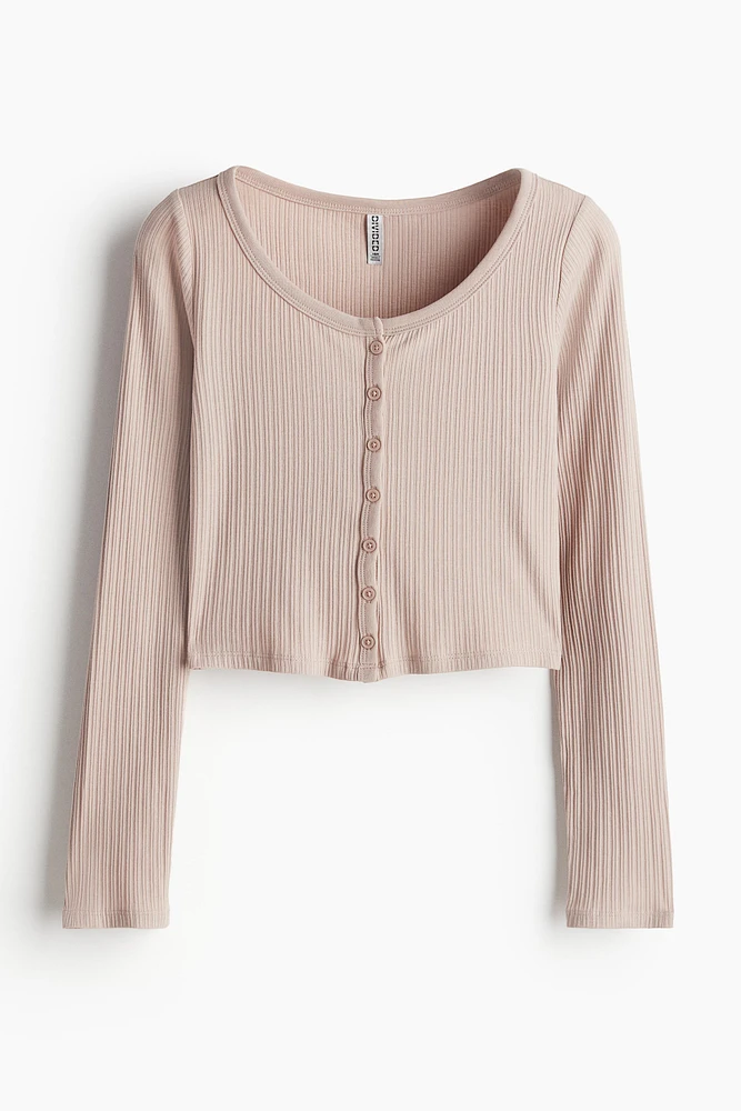 Ribbed Button-Front Top