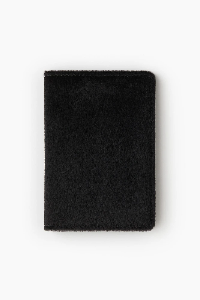 Fuzzy-Detail Leather Passport Cover