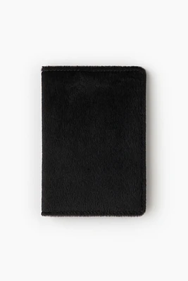 Fuzzy-Detail Leather Passport Cover