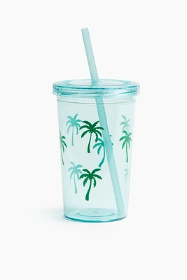 Patterned Plastic Mug with Straw