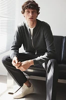 Slim Fit Bomber-Style Fine-Knit Cardigan