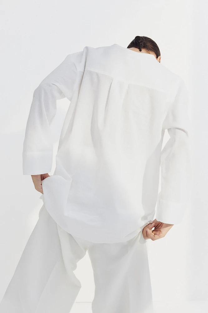 Linen-blend Pullover Shirt