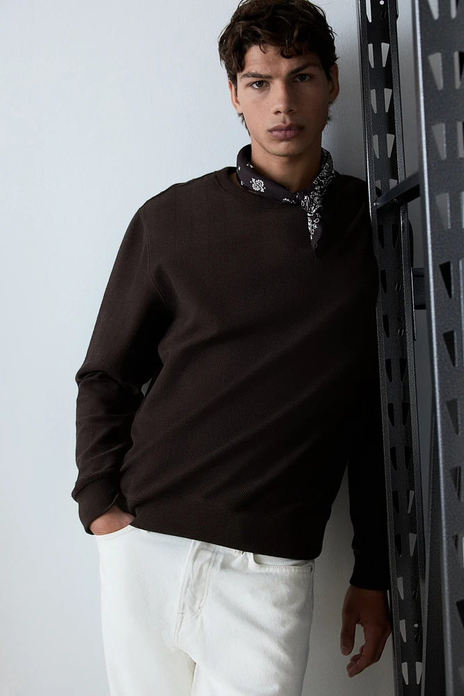 Regular Fit Herringbone-Patterned Sweatshirt