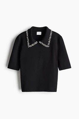 Embellished-Collar Knit Top