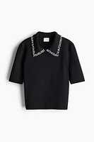 Embellished-Collar Knit Top