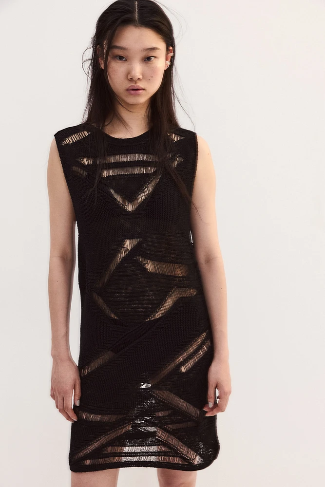 Ladder-stitch-look Pointelle-knit Dress