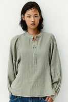 Batwing-Sleeved Muslin Blouse