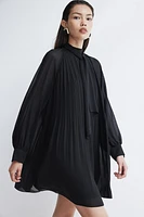 Tie-Neck Plissé Dress