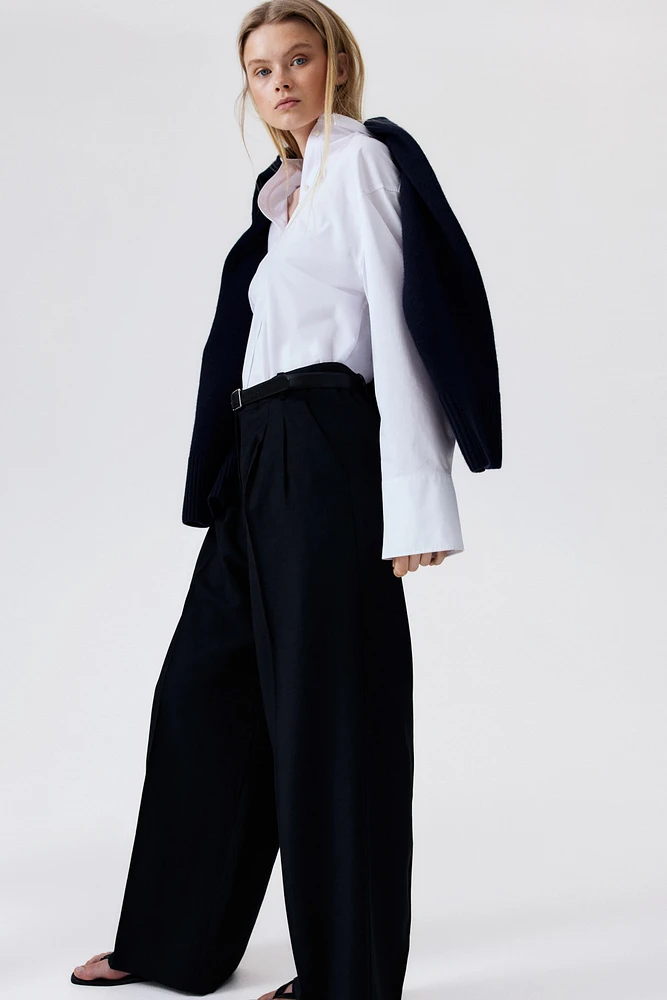 Wide-Leg Linen-Blend Pants