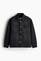 Regular Fit Teddy-Fleece-Lined Denim Overshirt