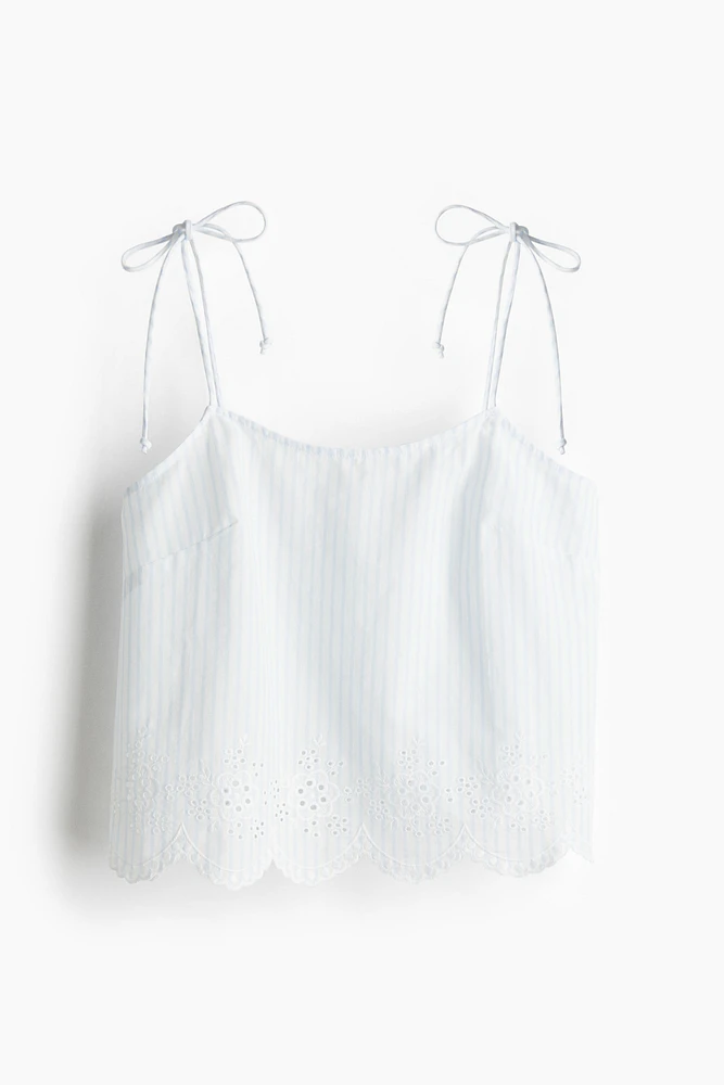 Embroidered Top with Tie Shoulder Straps