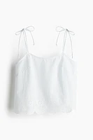 Embroidered Top with Tie Shoulder Straps