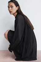 Tie-Neck Plissé Dress