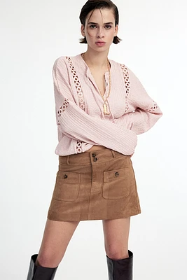 Lace-Inset Crinkled Blouse