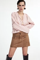 Lace-Inset Crinkled Blouse