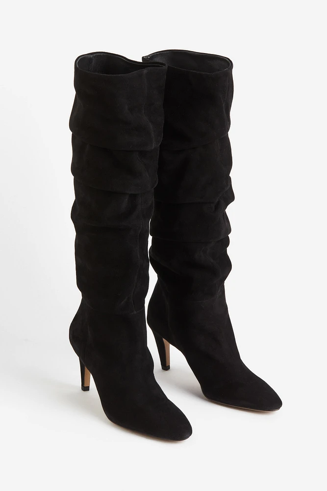 Suede Knee-high Heeled Boots