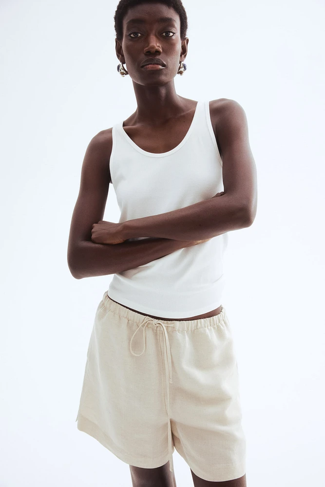 Linen-Blend Drawstring Shorts